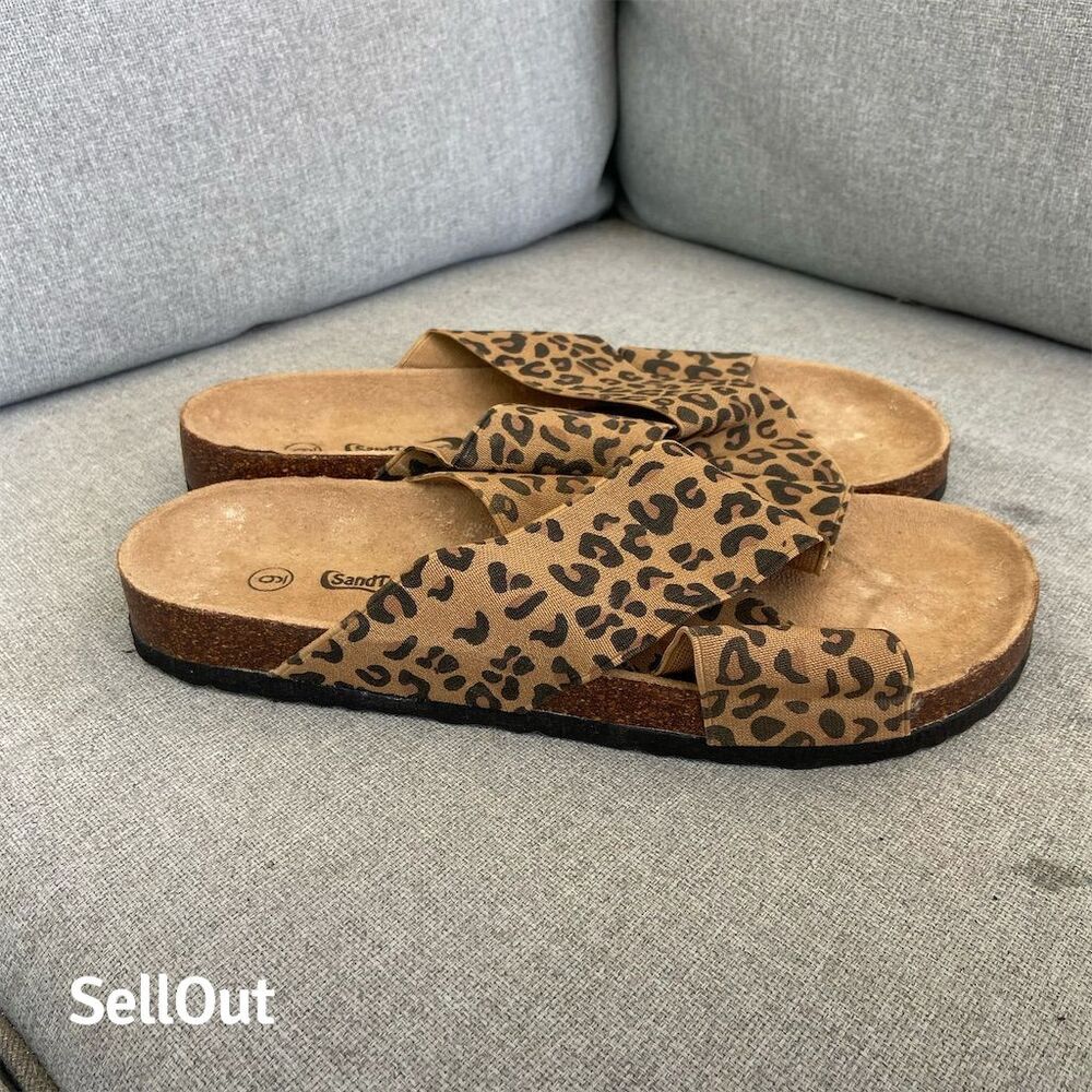 Sandtracks Women's Leopard Print Criss-Cross Comfort Sandals Size 9 - Picture 2 of 5